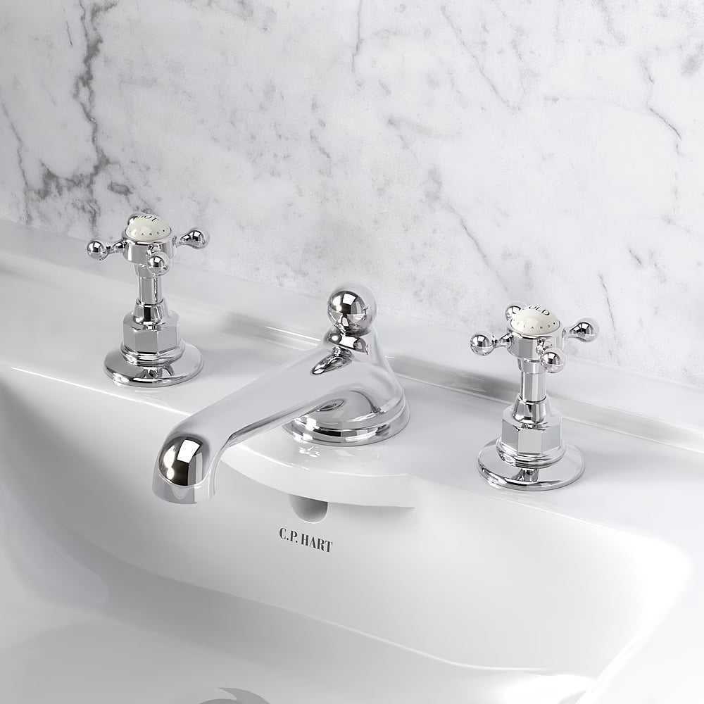 C.P. Hart Epoch Wall-Mounted 3-Piece Basin Mixer 185-215mm without Waste